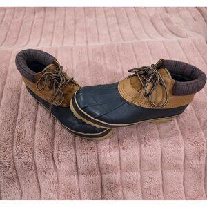 Totes Duck Boots Leather Upper Lace-Up Snow Waterproof Size 9M Tan & Black With